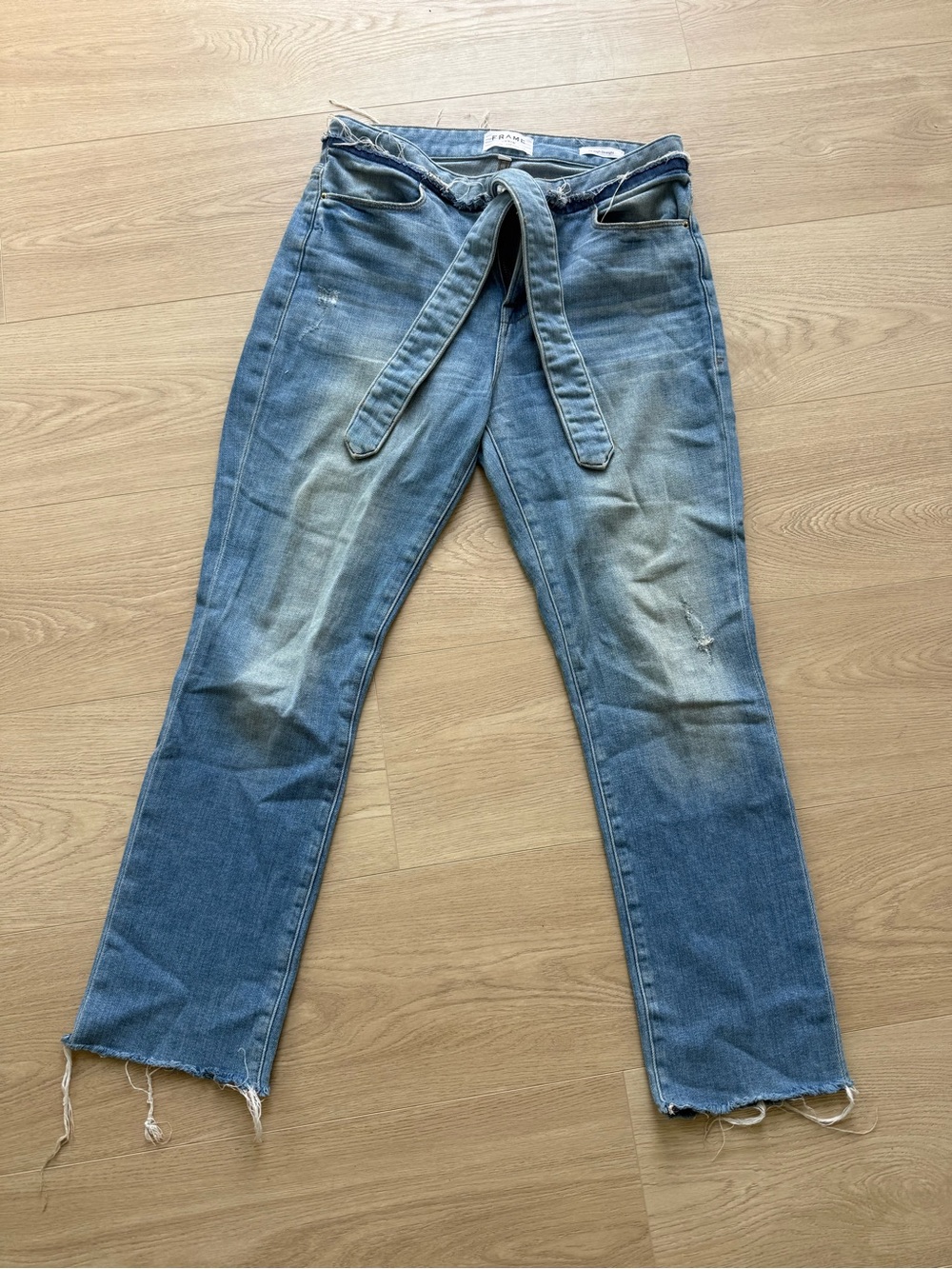 Frame Denim Light Blue Straight Leg Tie-Waist Jeans